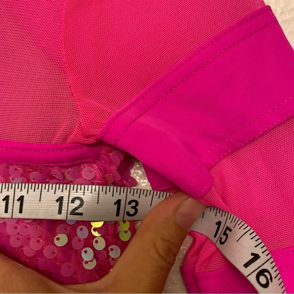 Weissman Dance costume hot pink sassy sequin biketard Bom Bom 11524 Child LC - Picture 7 of 10